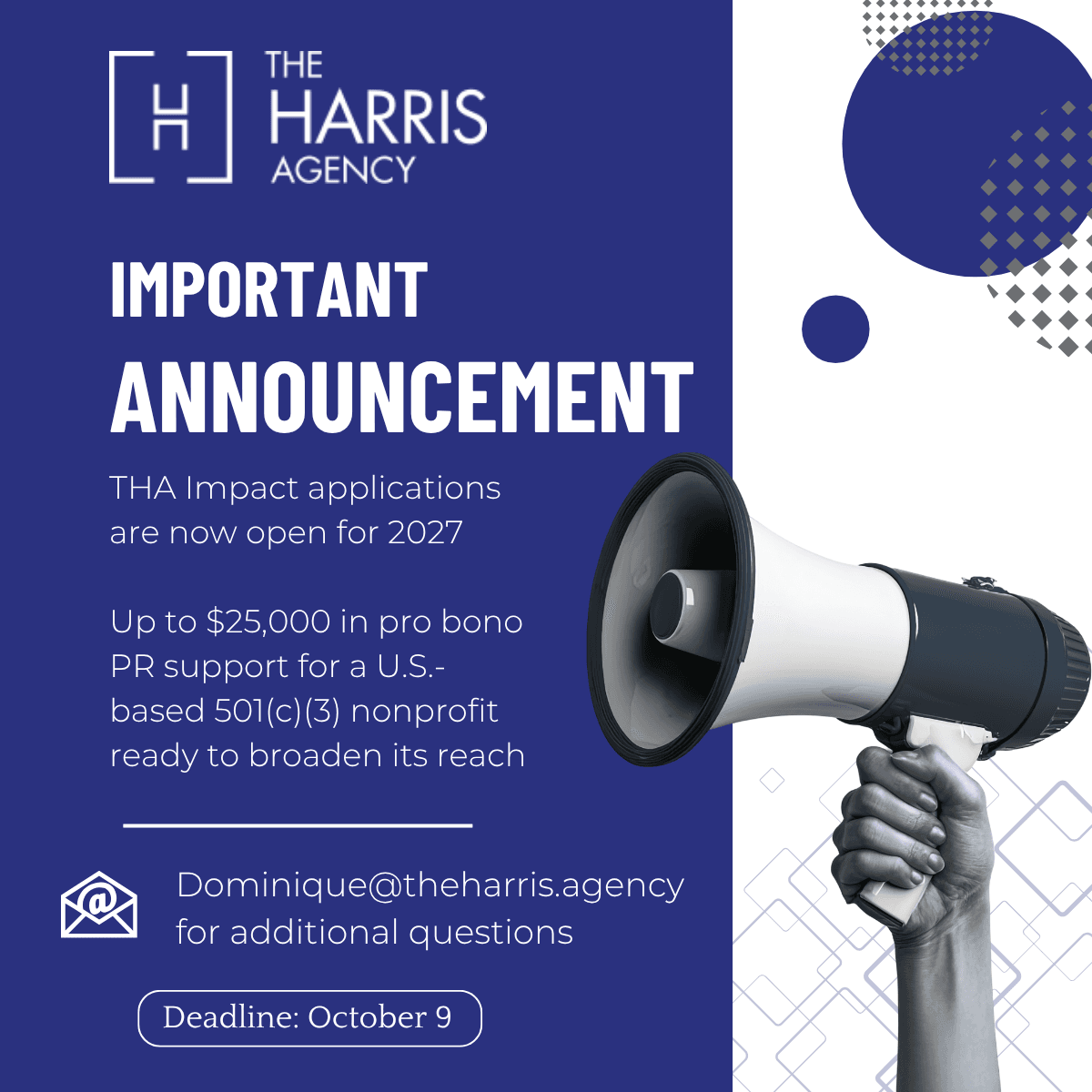 The Harris Agency Opens Applications for 2027 Pro Bono Communications Grant